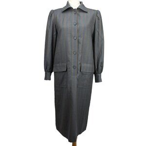 VTG Givenchy Nouvelle Boutique Gray Striped Wool Lined Button Coat Dress 40 Belt